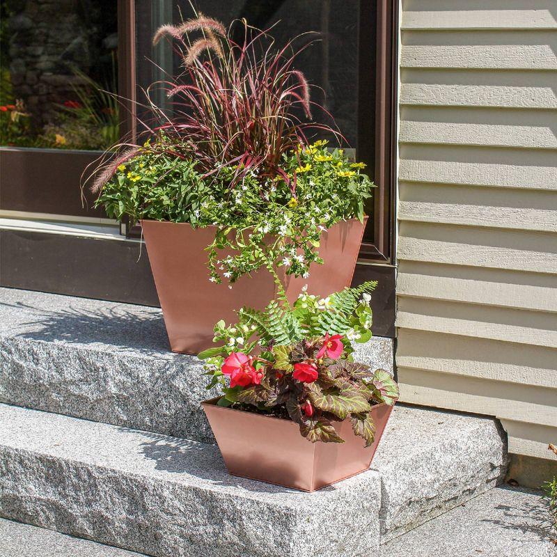 16" Wide Square Copper Plated Galvanized Steel Flower Box - ACHLA Designs: Weather-Resistant Outdoor Planter with Drain Holes