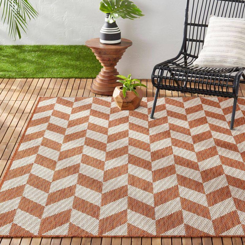 NICOLE MILLER NEW YORK Patio Country Calla Herringbone Indoor/Outdoor Area Rug, Orange/Ivory