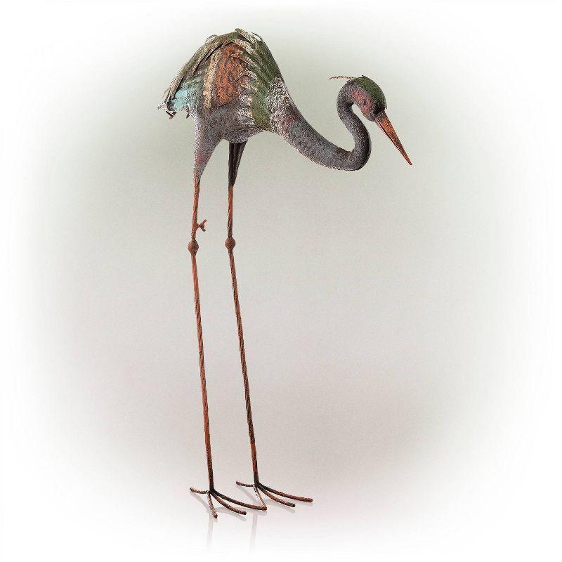 30" Multicolor Rustic Metal Crane Garden Statue