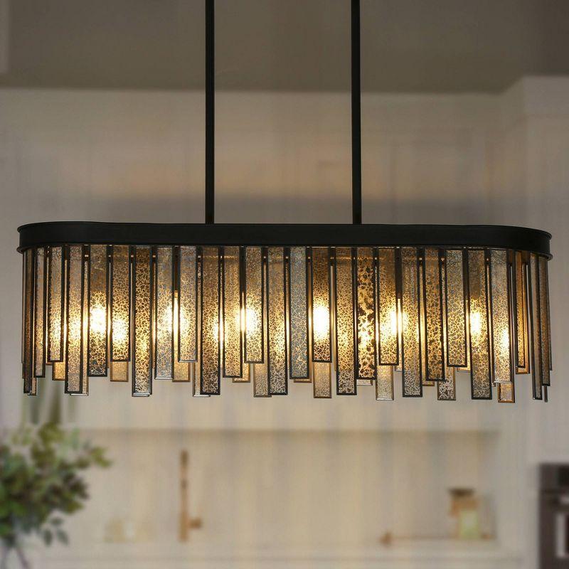 LNC Hemaaolay Matte Black and Mercury Glass Drum LED Dry Rated Chandelier