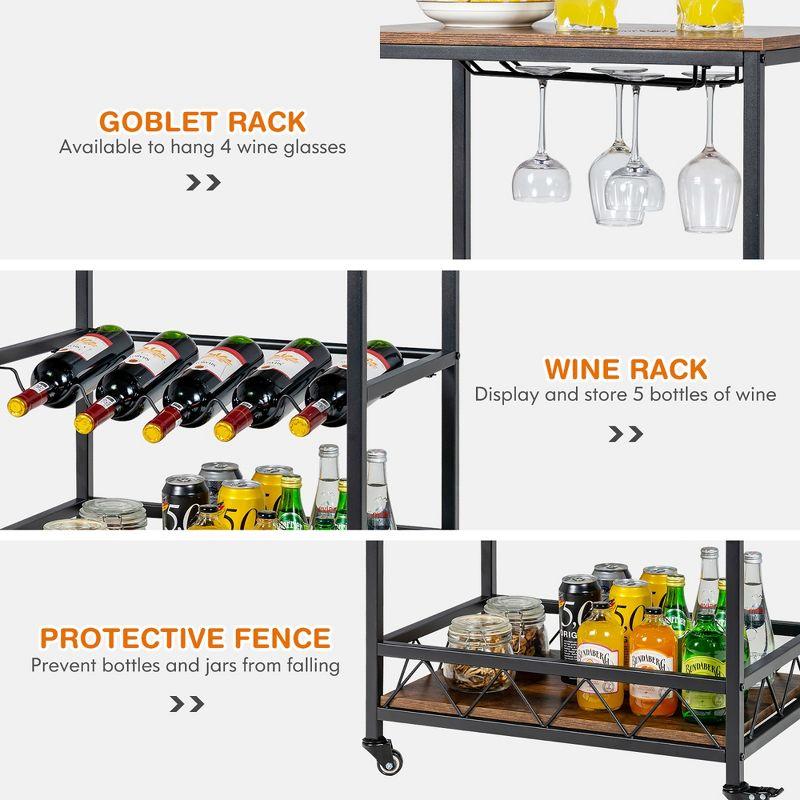 Costway Kitchen  Cart Serving Trolley on Wheels w/ Wine Rack Glass Holder