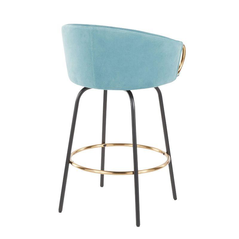 Claire Light Blue Velvet Swivel Counter Stools with Gold Accents