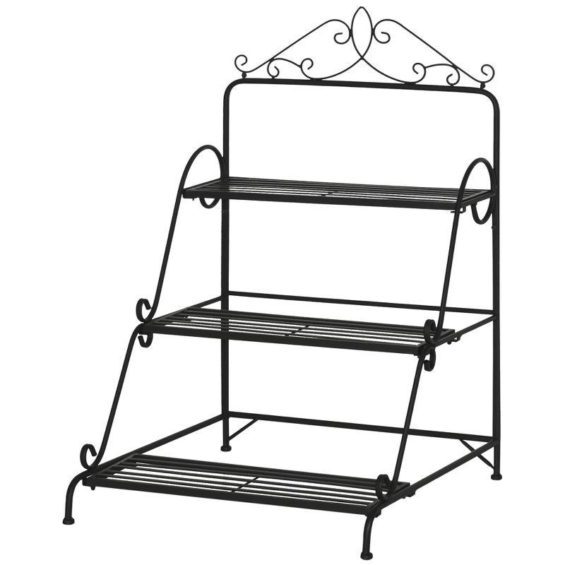 Outsunny Outdoor Plant Stand, 3 Tier Metal Plant Shelf, Plant Display Storage Organizer for Indoor Outdoor Patio Balcony Yard