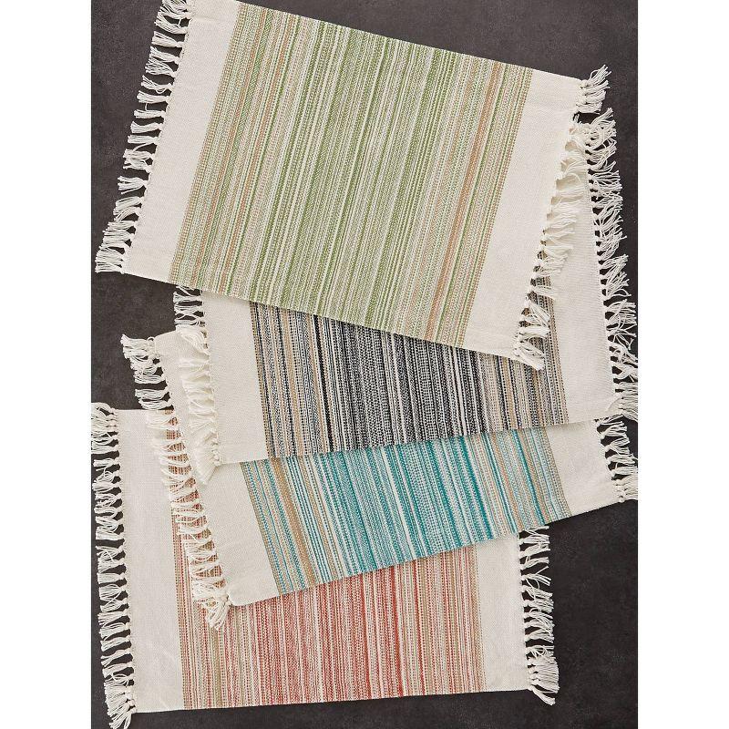 Set of 6 Pimento Striped Cotton Placemats with Fringe