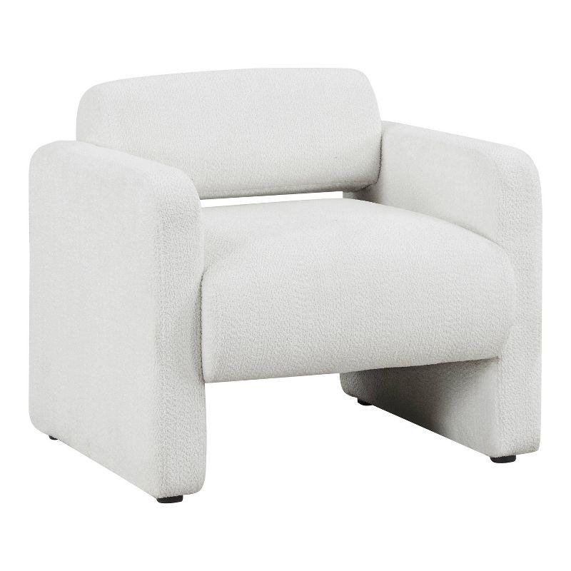 White Boucle Upholstered Barrel Accent Chair with Wood Frame