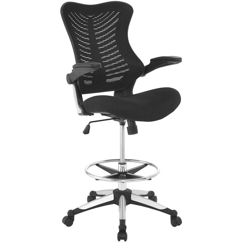 ErgoFlex Black Mesh Drafting Chair with Adjustable Arms and Metal Base