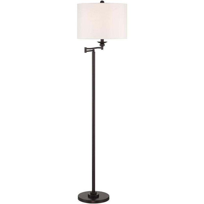 Bronze Adjustable Floor Lamp with White Linen Drum Shade