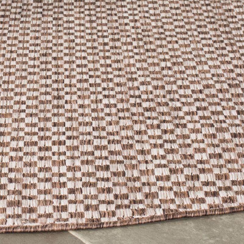 Round Light Brown and Grey Synthetic Indoor/Outdoor Area Rug