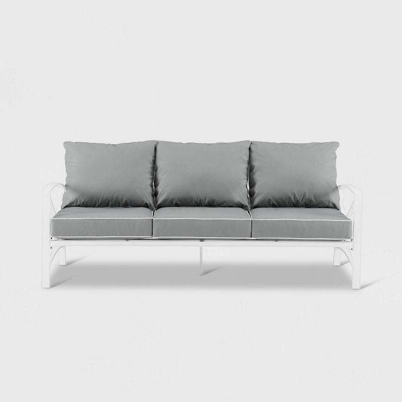 Kaplan Outdoor Metal Sofa White with Gray Cushions - Crosley