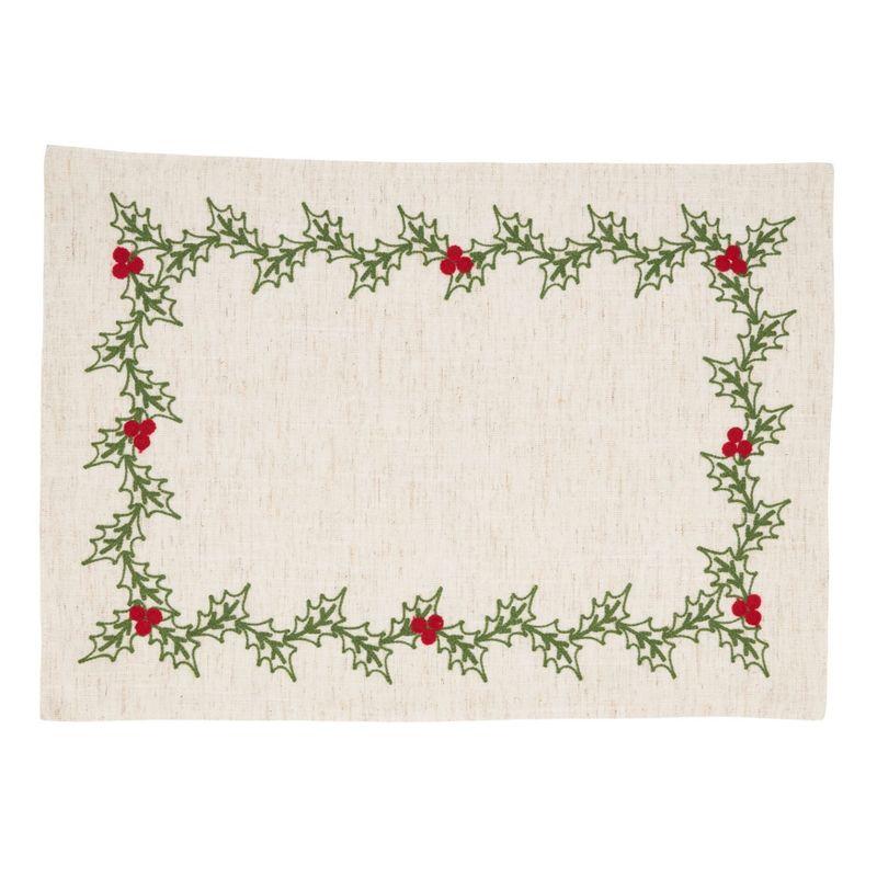 Saro Lifestyle Embroidered Holly Table Mats & Napkins 8 pcs Set (4 Placemats, 4 Napkins)