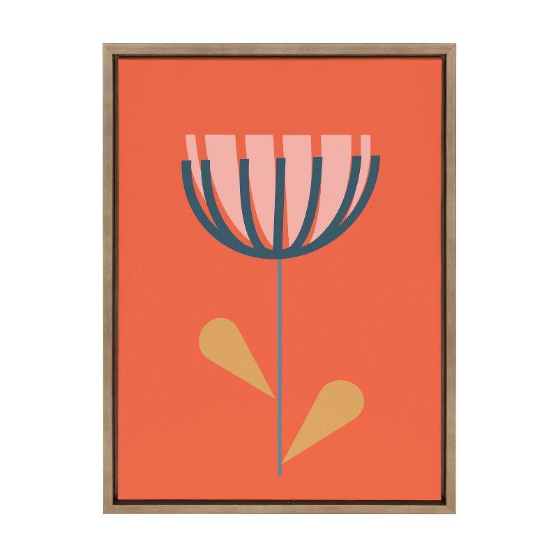 Orange Floral Print on Canvas with Gold Frame