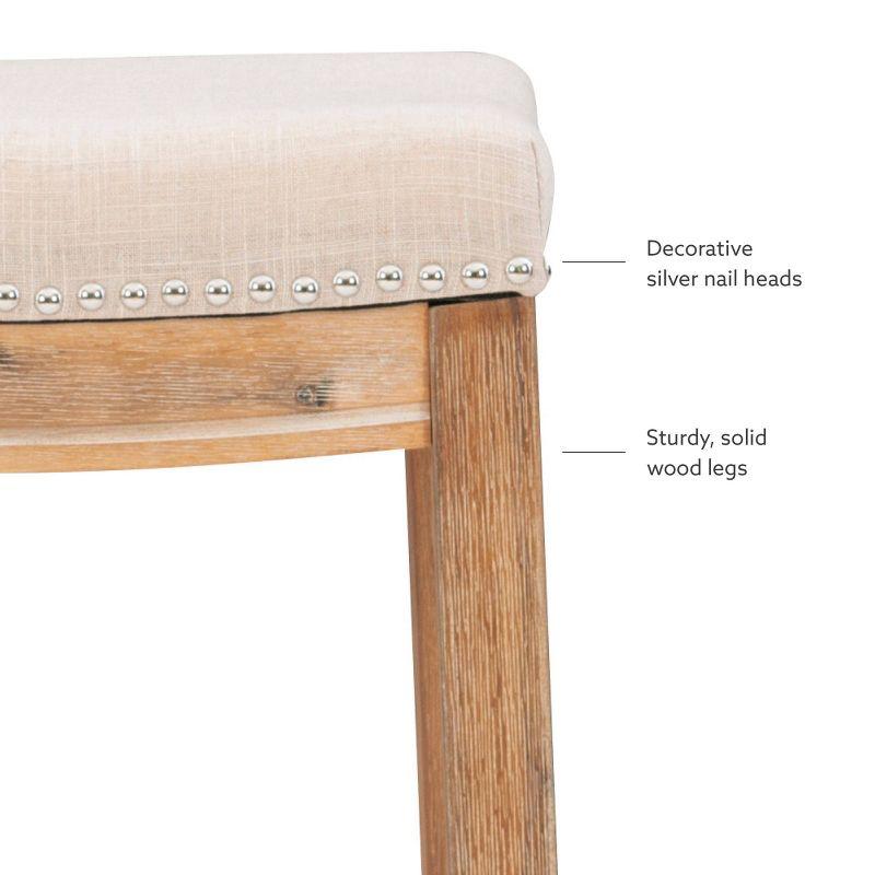 Claridge Backless Nailhead Saddle Acacia Counter Height Barstool Natural - Linon: Chic Beige Linen Seat, Rubberwood