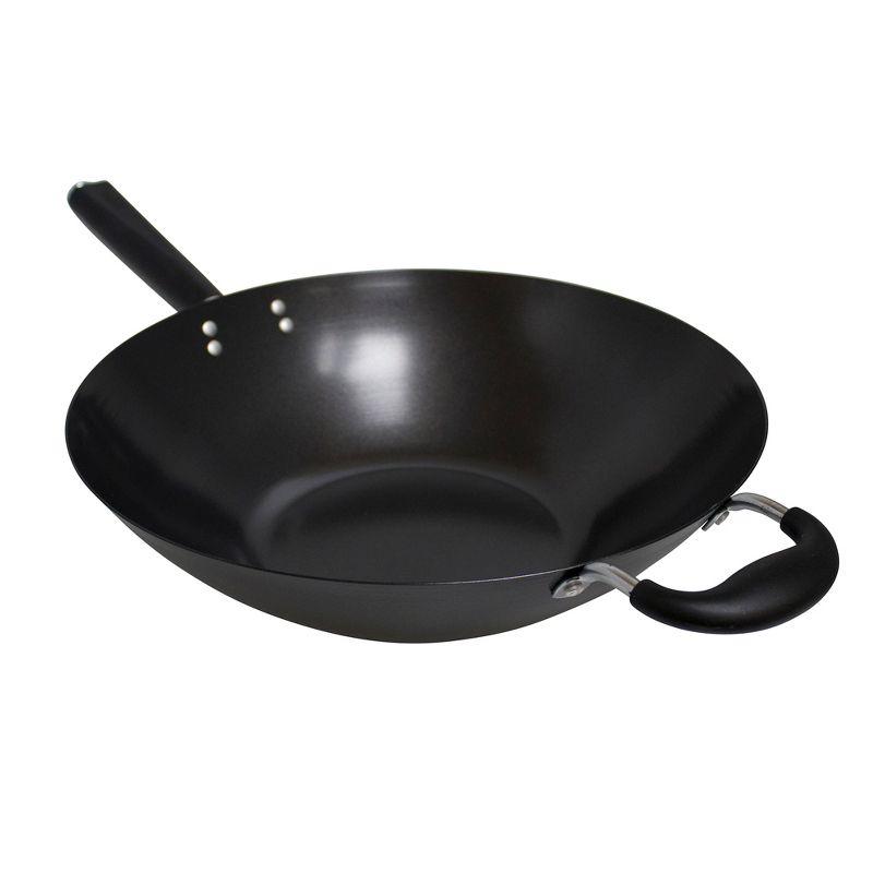IMUSA 14" Coated Wok with Bakelite Handle: Nonstick Carbon Steel Stir Fry Pan, 64 Volume, Electric & Gas Compatible