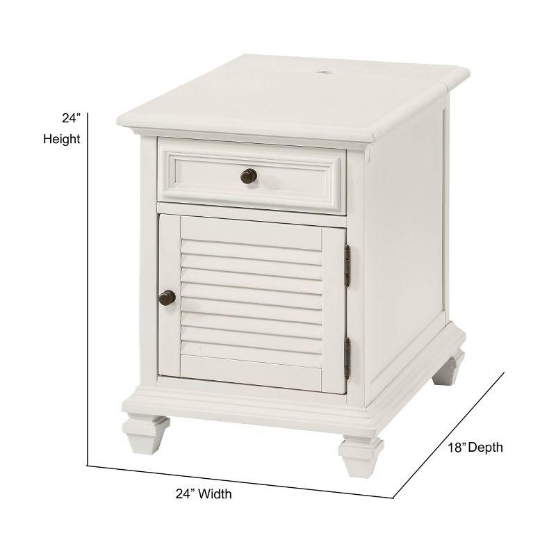 Charlestown Storage End Table with USB White - Steve Silver Co.: Cottage Style, Louvered Door Cabinet, Power Strip