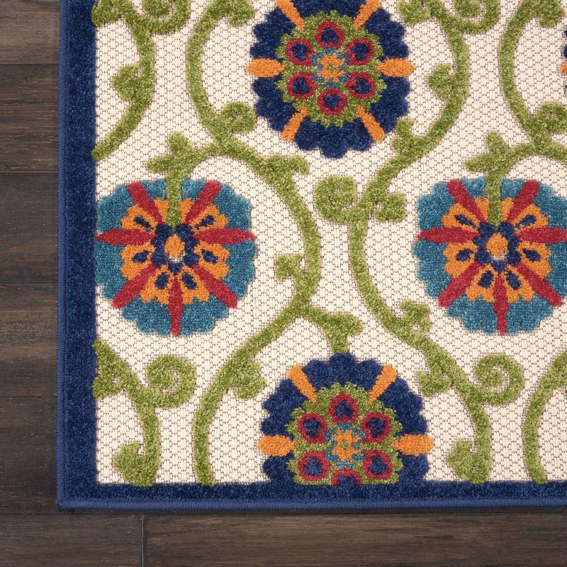 Nourison Aloha Contemporary Floral Flatweave High-Low Indoor Outdoor Area Rug Blue/Multicolor 2'8" x 4'
