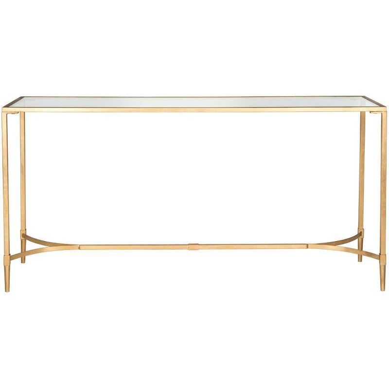 Elegant Transitional Gold Iron & Glass Rectangular Console Table with Storage