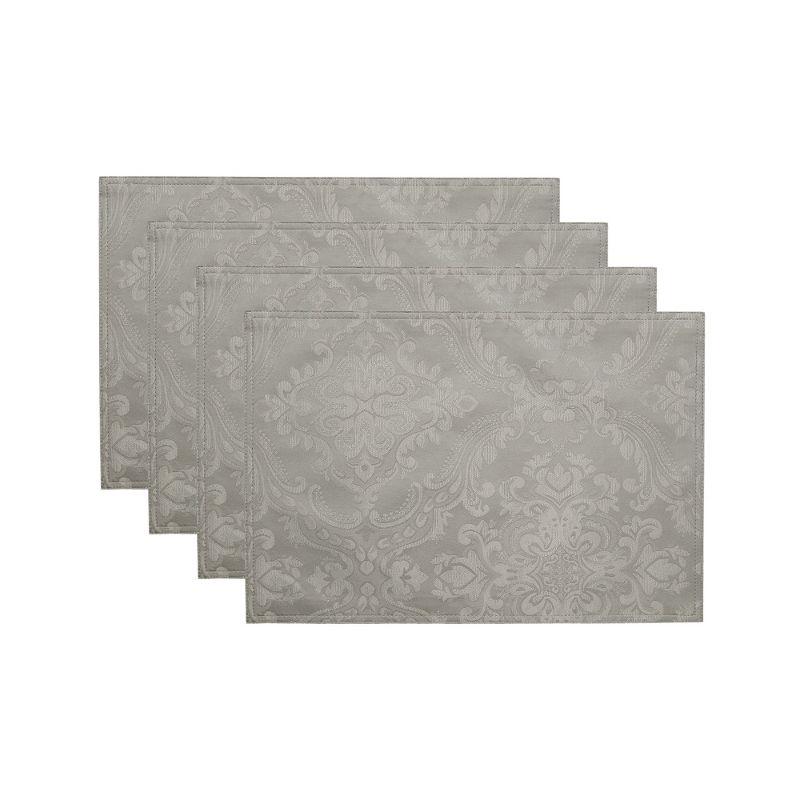 Silver Jacquard Damask Rectangle Placemats, Set of 4