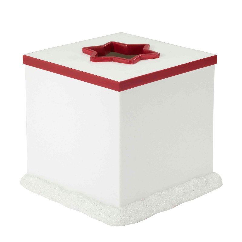 Holiday Sparkle White and Red Resin Tissue Box Cover