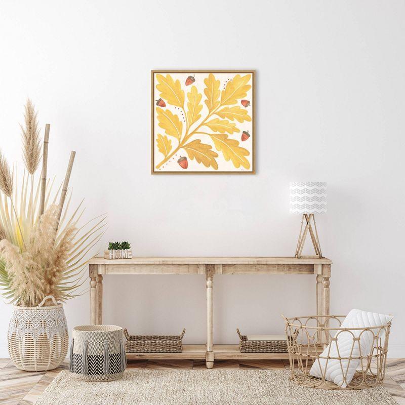 Yellow Oak Leaves and Acorns Framed Canvas Wall Art Print