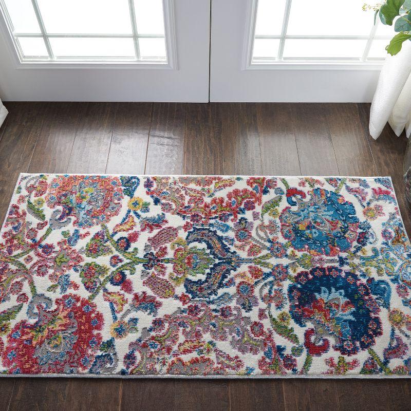 Global Vintage GLB06 Ivory/Blue Area Rug Colorful Vintage Damask By Nourison