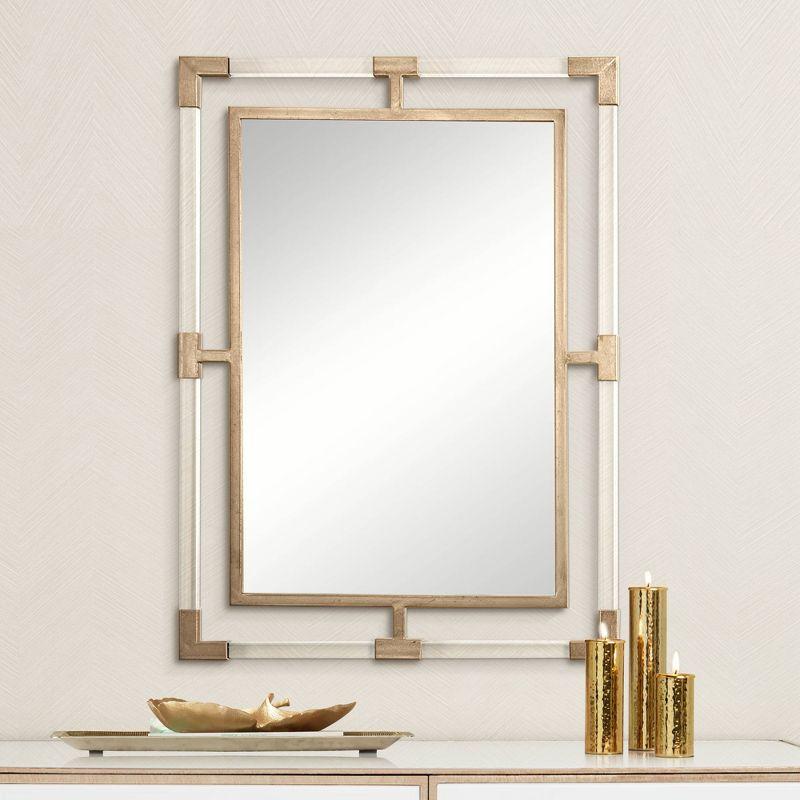 Uttermost Rectangular Vanity Accent Wall Mirror Modern Beveled Gold Iron Clear Acrylic Frame 28" Wide for Bathroom Living Room