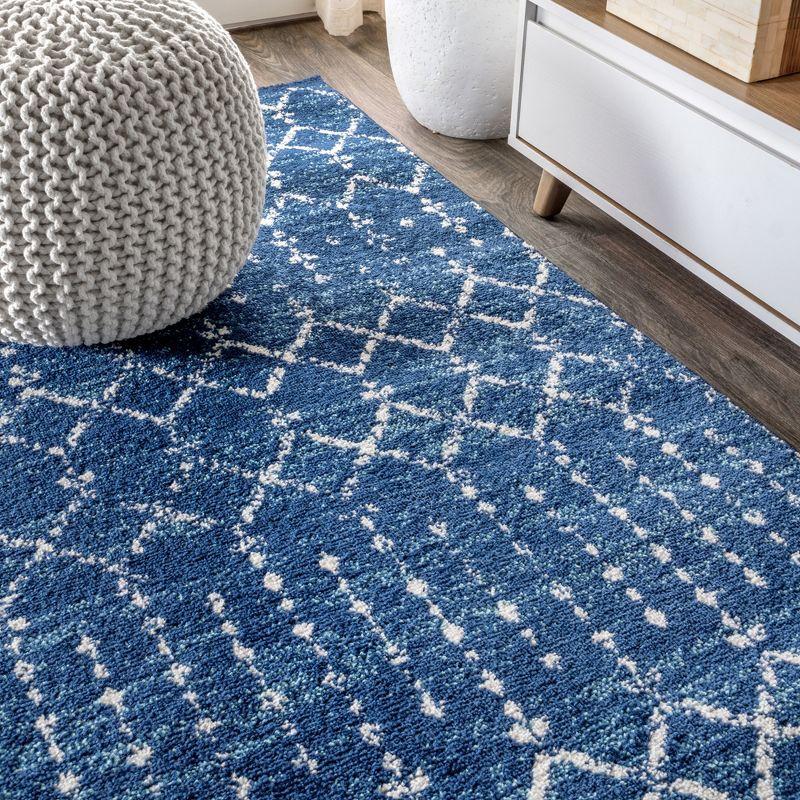 Blue and White Moroccan Trellis Reversible Area Rug