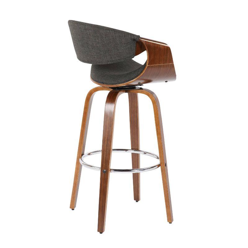 Curvini Charcoal Fabric and Walnut Wood Swivel Barstool Set