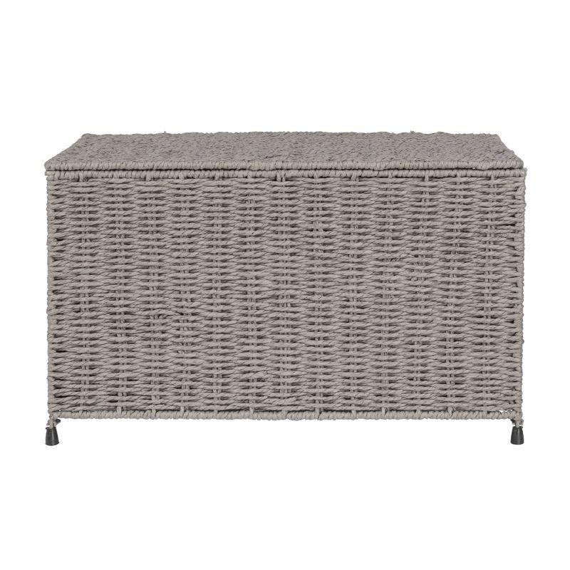 Household Essentials Woven Paper Rope Storage Chest with Hinged Lid and Integrated Handles Gray