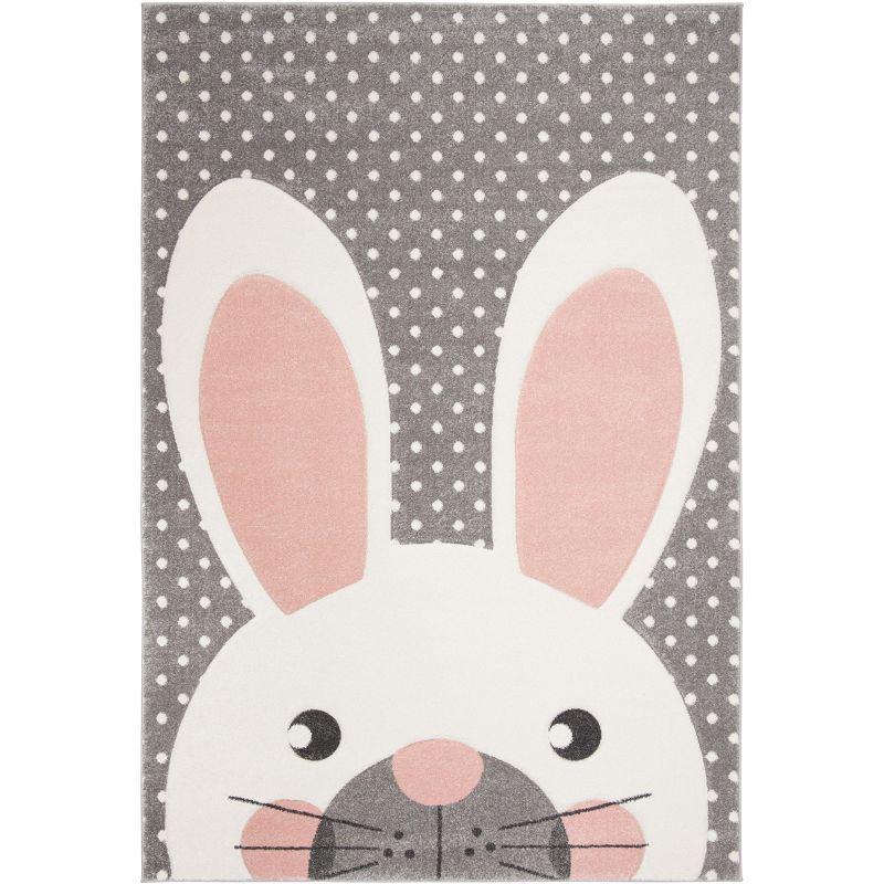 Gray and Pink Bunny Kids 4' x 6' Synthetic Area Rug