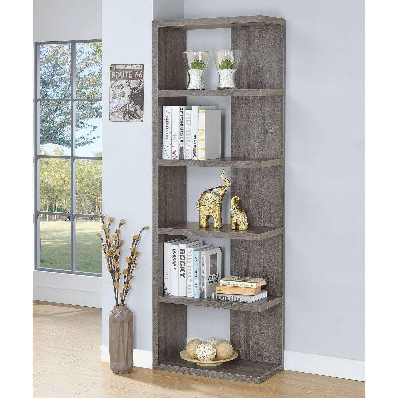 70.75" Rustic 5 Shelf Bookcase Weathered Gray - Coaster: Laminated Melamine, Fixed Shelves, Open Back