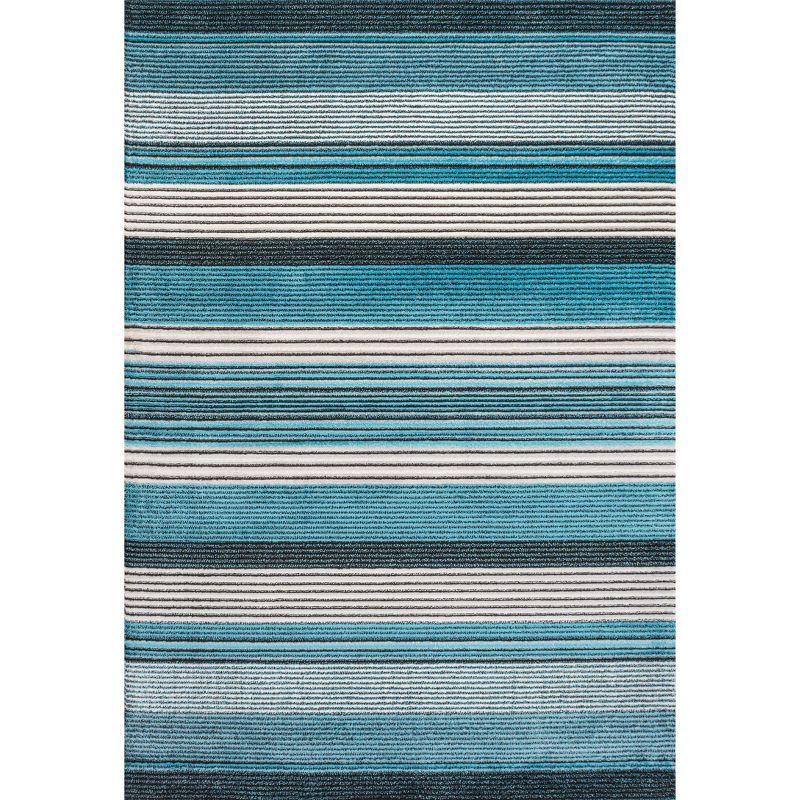 Coastal Charm Blue Stripe Synthetic 3' x 5' Area Rug