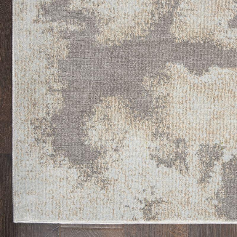 Gray Abstract Hand-knotted Rectangular Synthetic Rug