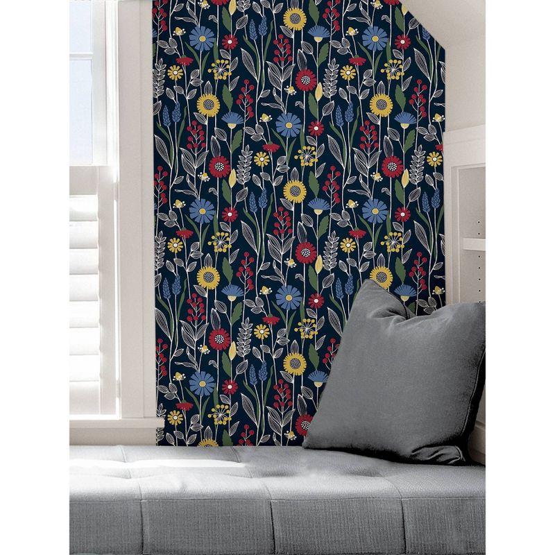 NuWallpaper Navy Jane Peel and Stick Wallpaper: Removable Floral Botanical PVC, Self-Adhesive, 30.75 Sq Ft Coverage