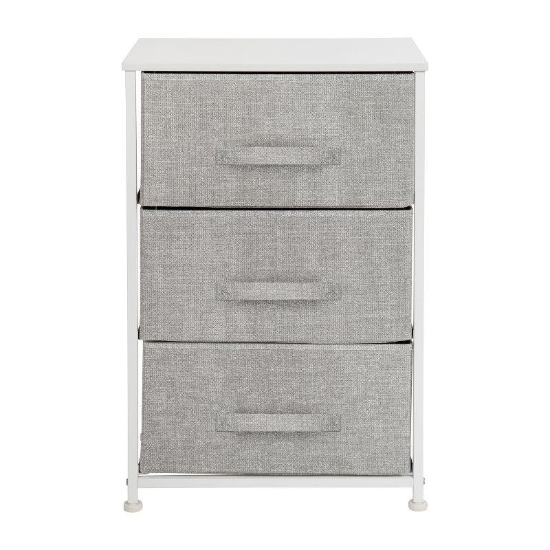 Malone 3 Drawer Vertical Storage Dresser with Wood Top & Fabric Pull Drawers