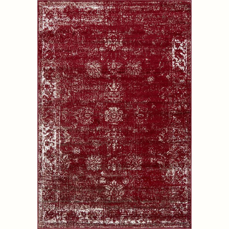 Burgundy Rectangular Synthetic Reversible Area Rug