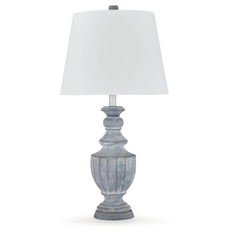 Antiqued Blue Terra Cotta Table Lamp with Fabric Shade