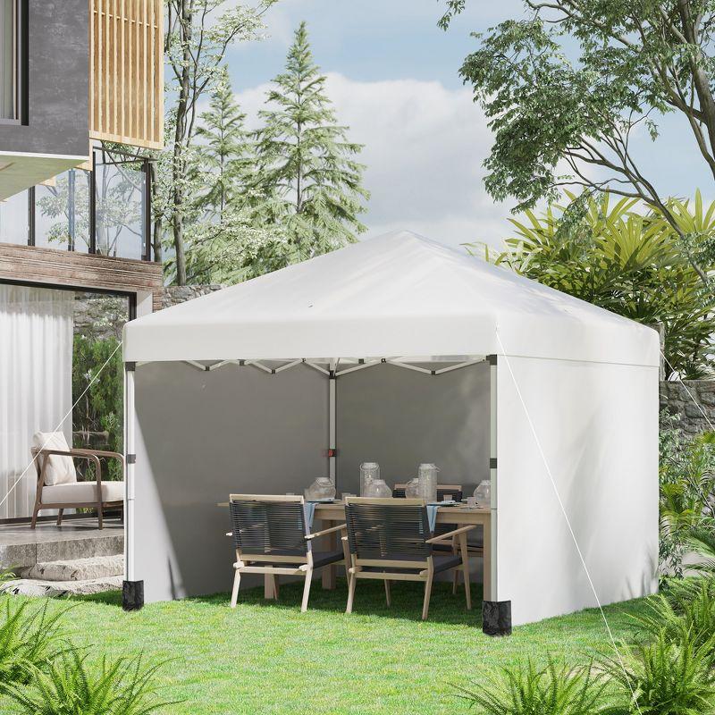 Outsunny 10 x 10ft Pop Up Canopy with Sidewalls, Weight Bags and Carry Bag, Height Adjustable Tents for Parties, Cream