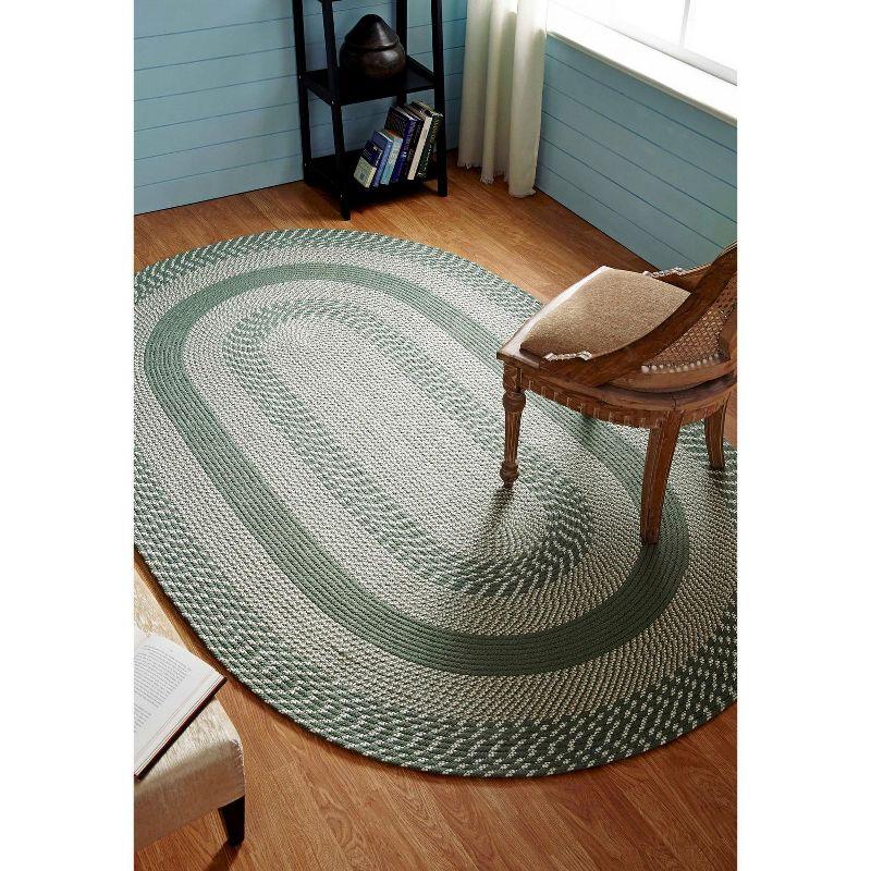 Sage and White Oval Braided Polypropylene Area Rug