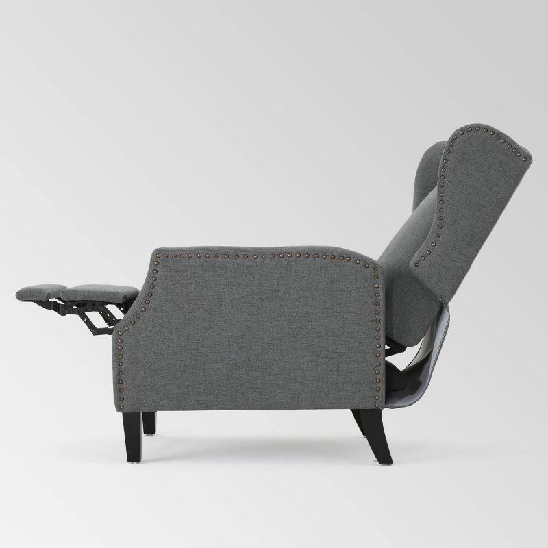 Set of 2 Charcoal Fabric Wingback Recliners with Wood Legs