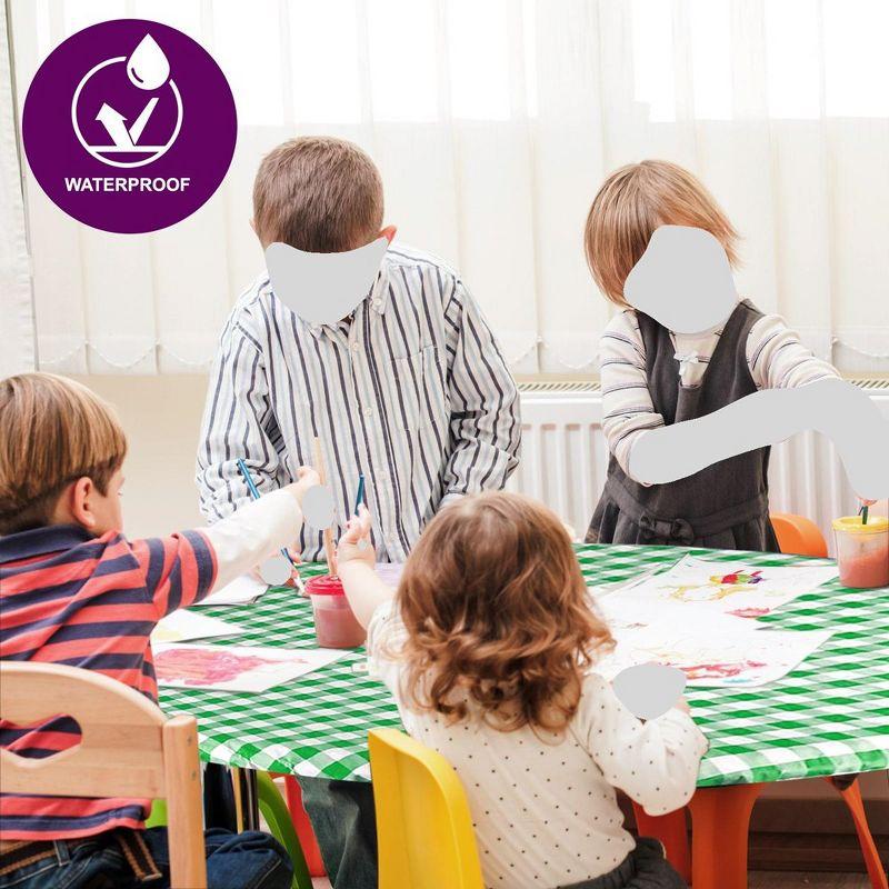 Round Tablecloth -Fitted with Elastic, Vinyl with Flannel Back, 48” Green Checked Design,- By Sorfey