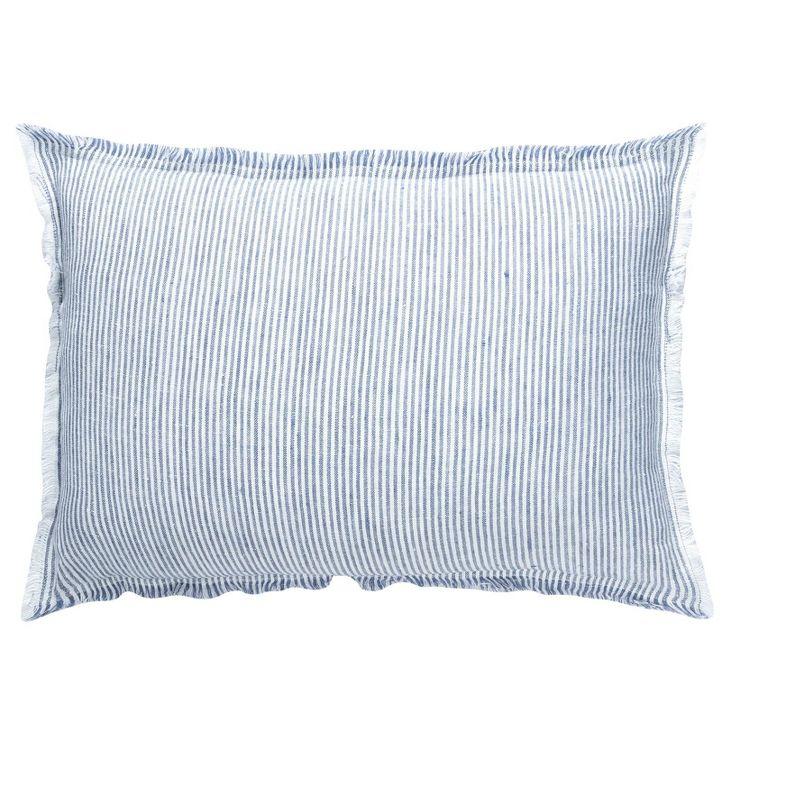 Blue Pinstripe Fringe Linen Pillow