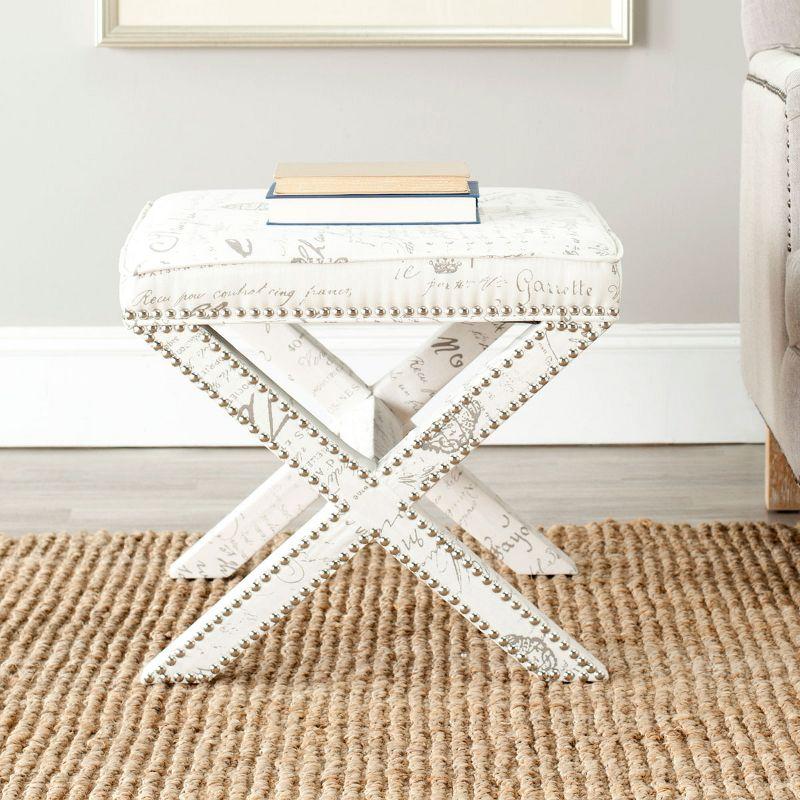 Palmer Ottoman With Silver Nailhead - MCR4589 - Multi/Beige - Safavieh