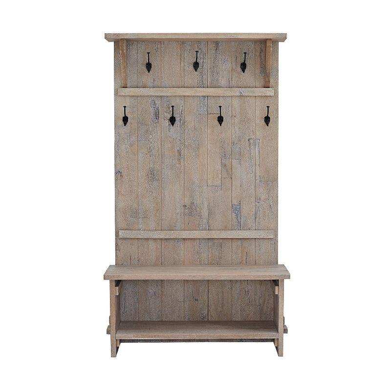 Castleton 40" Wide Industrial Rustic Farmhouse Solid Wood Hall Tree With Bench And Shoe Storage