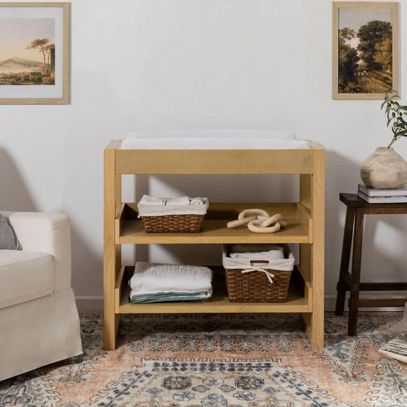 Honey Pine Coastal Changing Table with Open Shelves