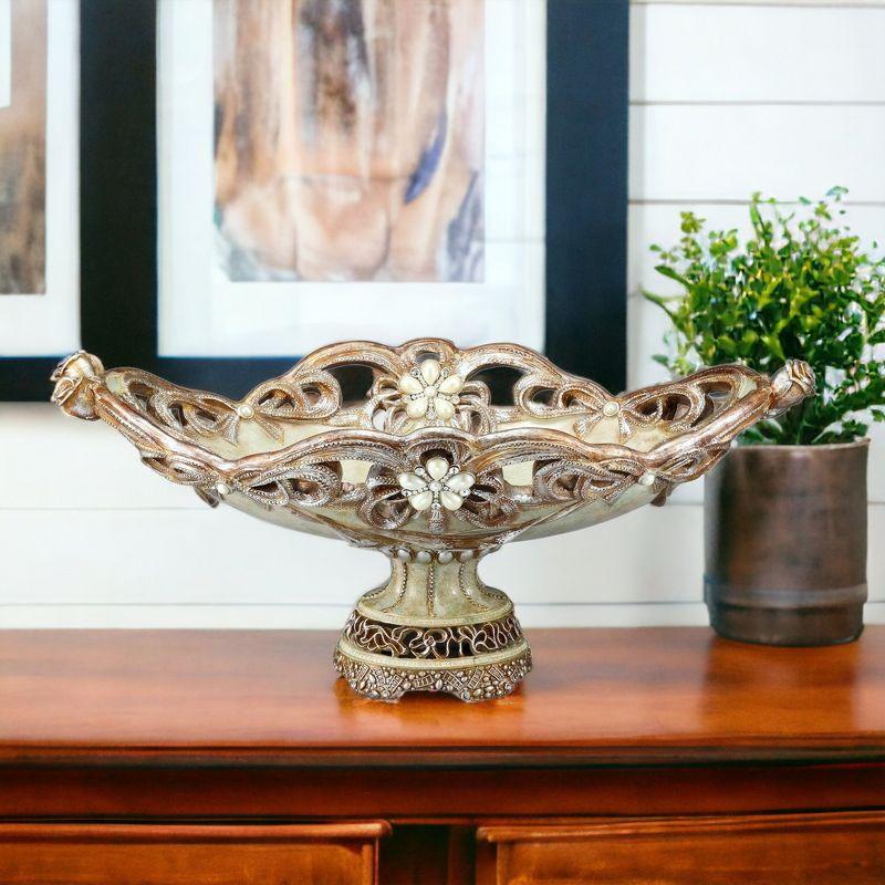 One Allium Way® 9" Beige And Gold Polyresin Decorative Bowl