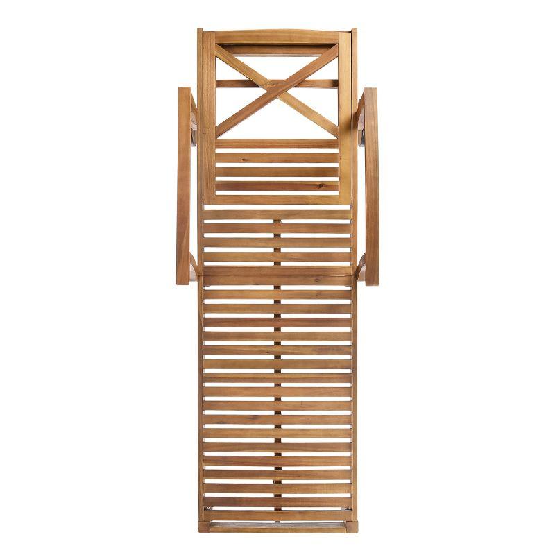 GDFStudio Abena Outdoor Acacia Wood Adjustable Chaise Lounge with Wheels (Set of 2), Teak