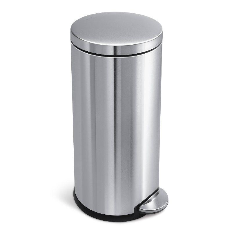 Brushed Stainless Steel Round Pedal Trash Can with Silent Close Lid