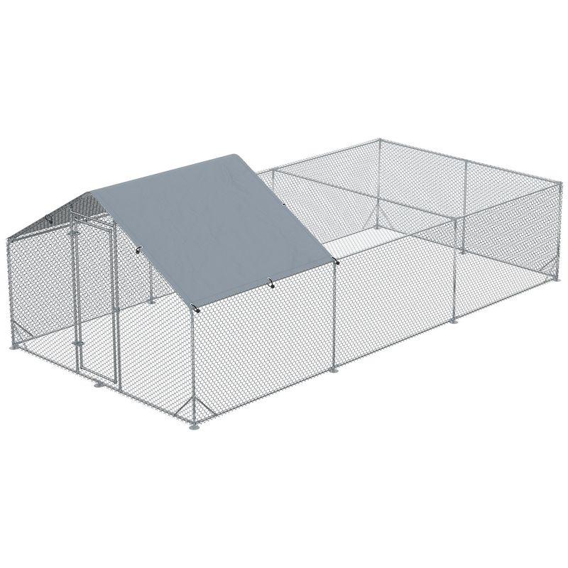 PawHut Large Metal Chicken Coop for Chickens, Walk-In Chicken Coop Run, Big Chicken House Chicken Cage Outdoor Chicken Coop