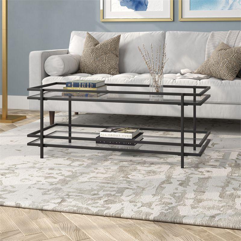 Blackened Bronze Rectangular Metal and Glass Coffee Table