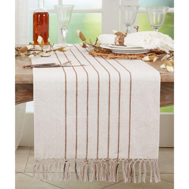 Gray Cotton Striped Dinner Table Runner with Fringes